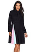 Sexy Patchwork Tie Neck Long Sleeve Black Flared Dress